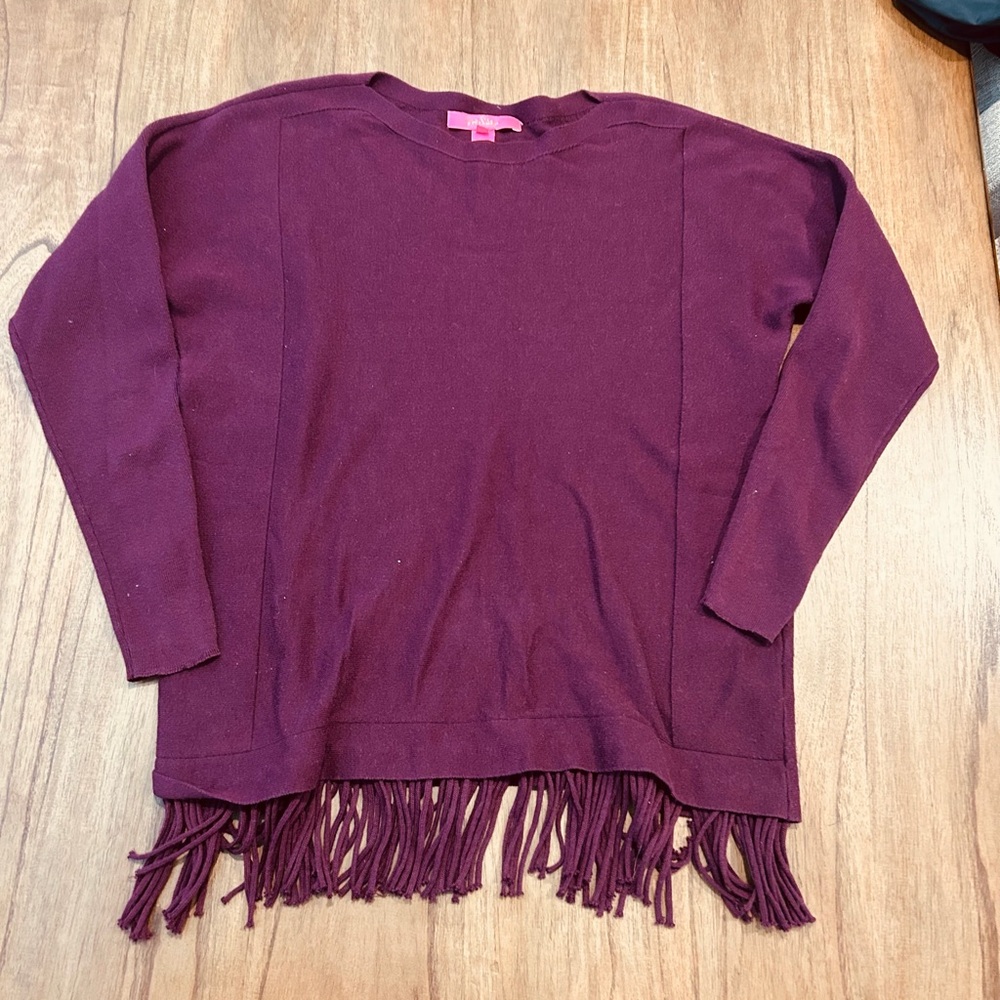 Lilly Pulitzer Glenda Coolmax Fringe Sweater in Cabernet Berry